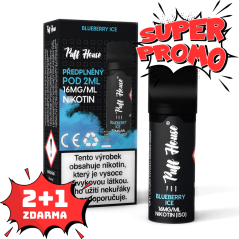 Předplněný POD Puff House - Blueberry Ice, 2+1 ZDARMA