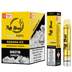 Jednorázová e-cigareta Puff House 1000+ potáhnutí, Banana Ice