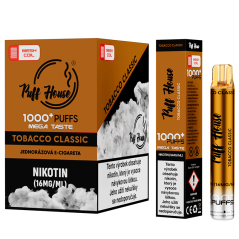 Jednorázová e-cigareta Puff House 1000+ potáhnutí, Tobacco Classic