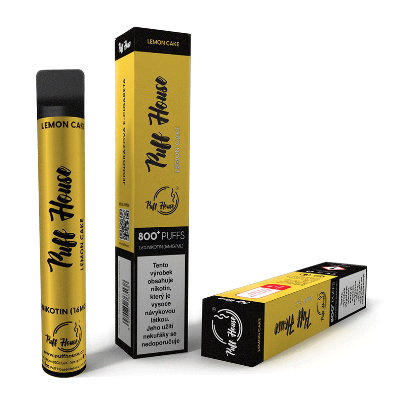 Jednorázová e-cigareta Puff House - 800+ potáhnutí, Lemon Cake