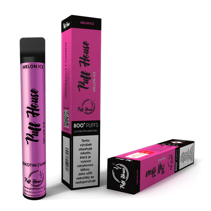 Jednorázová e-cigareta Puff House - 800+ potáhnutí, Melon Ice