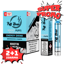 Jednorázová e-cigareta Puff House 1000+ potáhnutí, Energy Drink, 2+1 ZDARMA