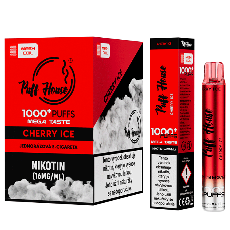 Jednorázová e-cigareta Puff House 1000+ potáhnutí, Cherry Ice