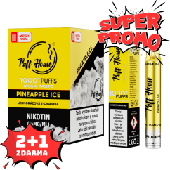 Jednorázová e-cigareta Puff House 1000+ potáhnutí, Pineapple Ice, 2+1 ZDARMA