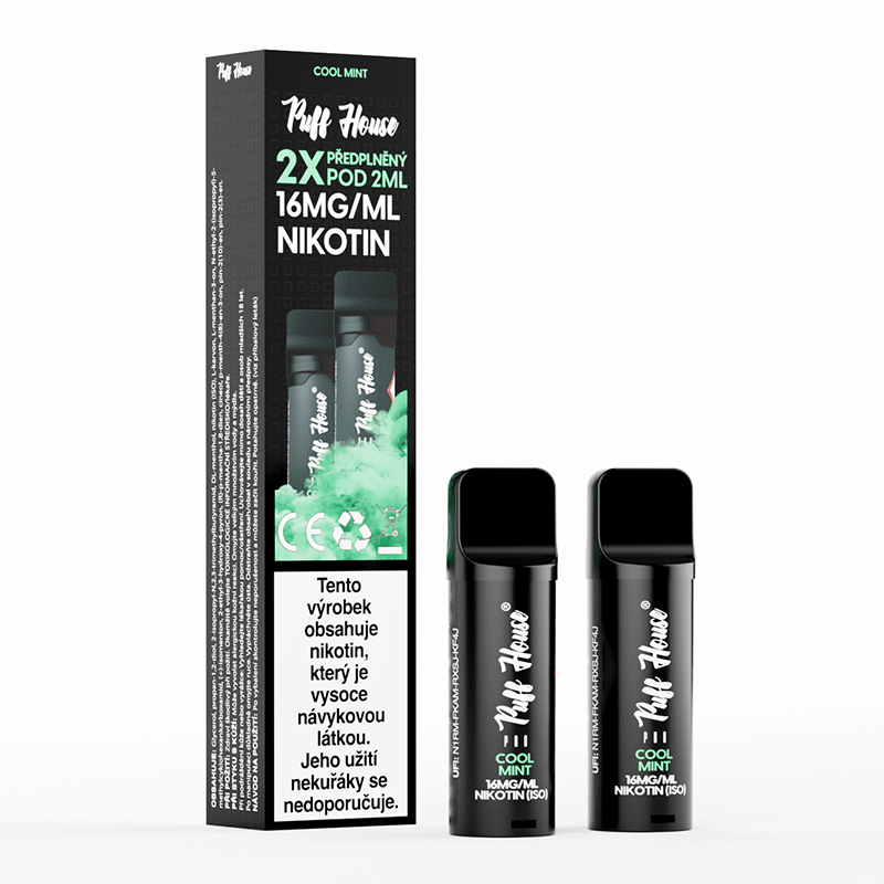 DOUBLE PACK - předplněný POD Puff House 2ks, Cool Mint, Nikotin 16mg/ml