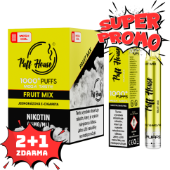 Jednorázová e-cigareta Puff House 1000+ potáhnutí, Fruit Mix, 2+1 ZDARMA