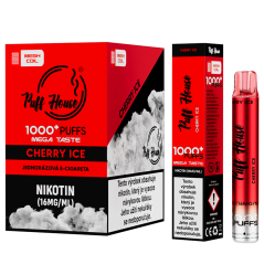 Jednorázová e-cigareta Puff House 1000+ potáhnutí, Cherry Ice