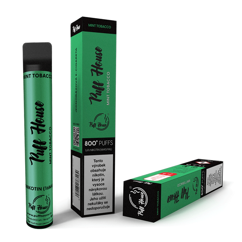 Jednorázová e-cigareta Puff House - 800+ potáhnutí, Mint Tobacco