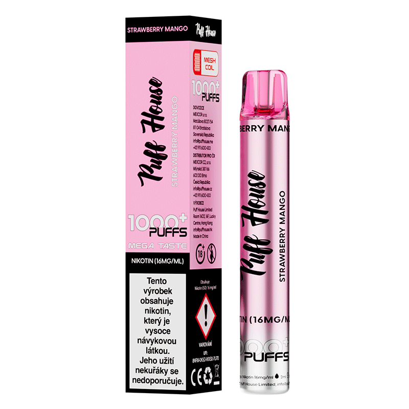Jednorázová e-cigareta Puff House 1000+ potáhnutí, Strawberry Mango