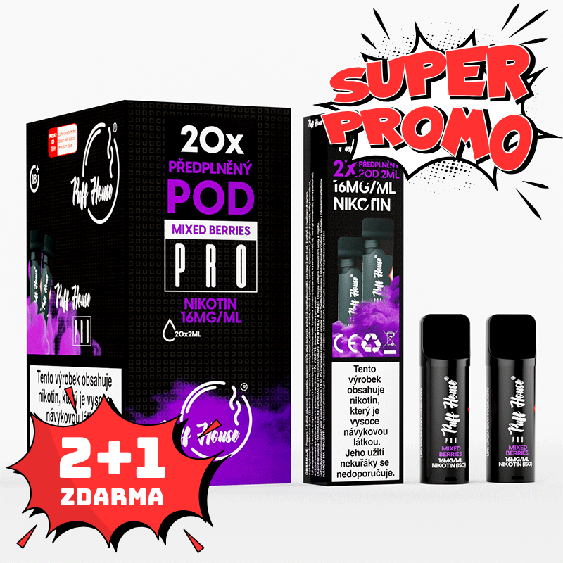DOUBLE PACK - pedplněný POD Puff House 2ks, Mixed Berries, 2+1 ZDARMA