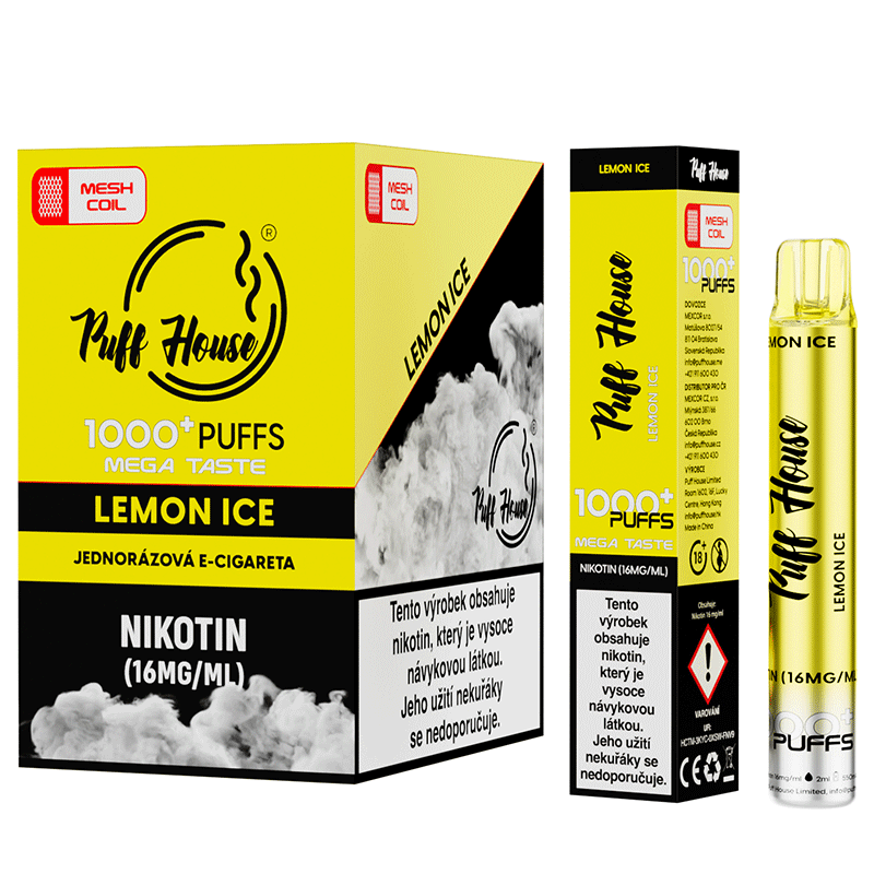 Jednorázová e-cigareta Puff House 1000+ potáhnutí, Lemon Ice
