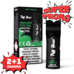 Předplněný POD Puff House - Mint Tobacco, 2+1 ZDARMA