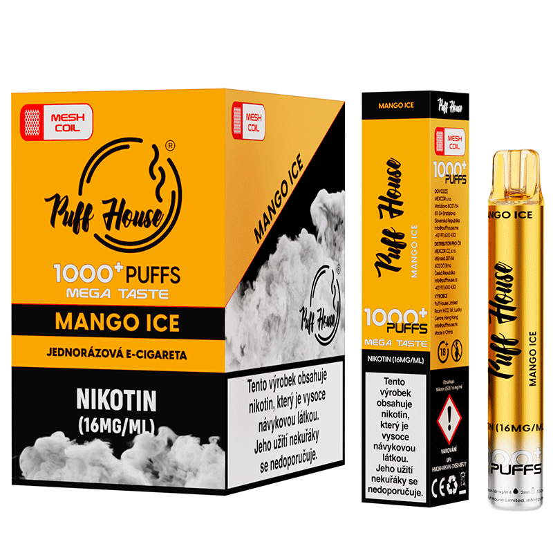 Jednorázová e-cigareta Puff House 1000+ potáhnutí, Mango Ice