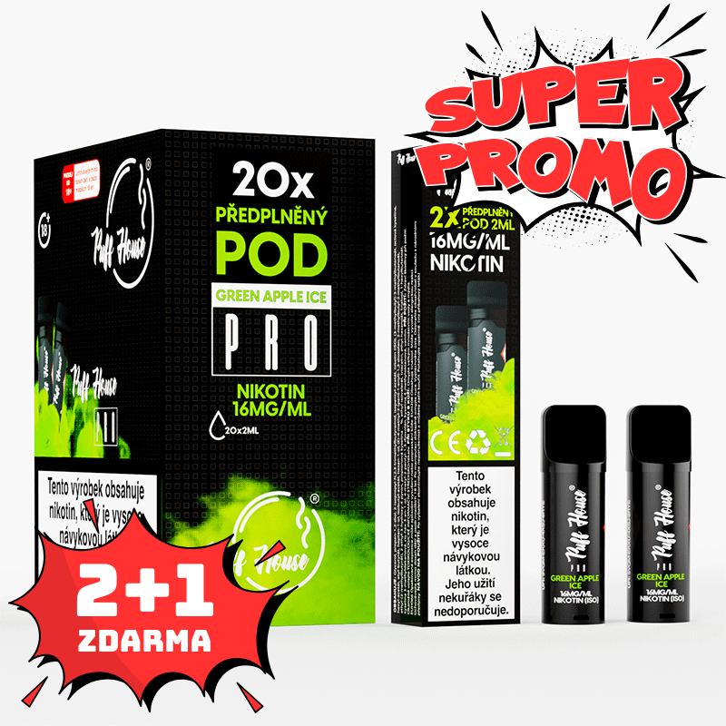Prefilled POD Puff House 2pcs, Green Apple Ice, 2+1 FREE