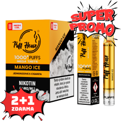 Jednorázová e-cigareta Puff House 1000+ potáhnutí, Mango Ice, 2+1 ZDARMA