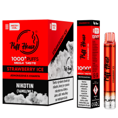 Jednorázová e-cigareta Puff House 1000+ potáhnutí, Strawberry Ice