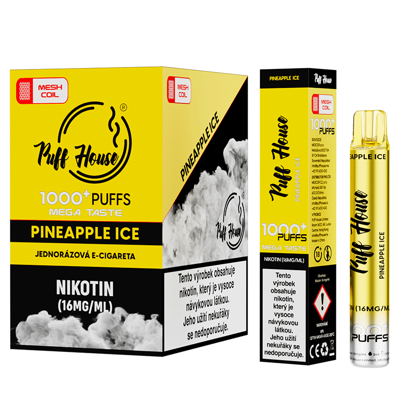 Jednorázová e-cigareta Puff House 1000+ potáhnutí, Pineapple Ice