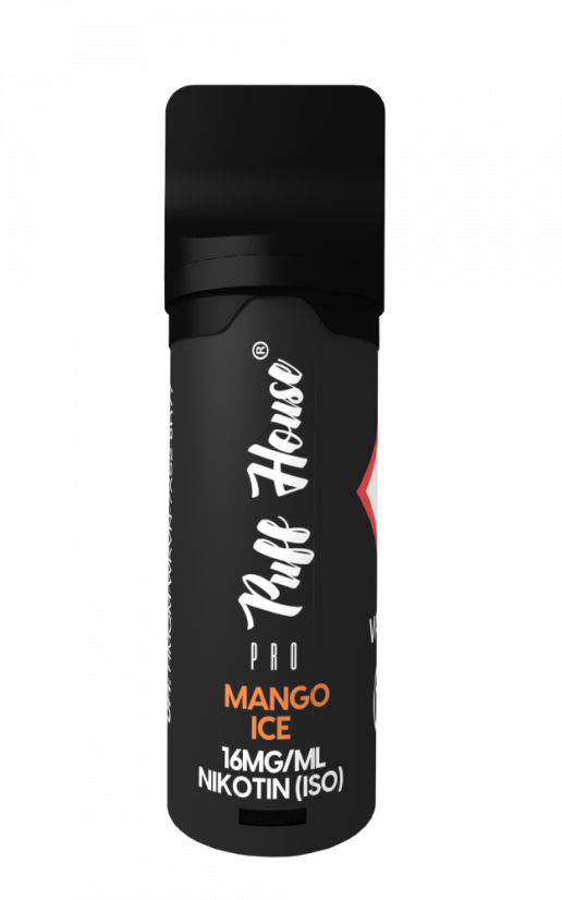 Wstępnie napełniony POD Puff House, Mango Ice, Nikotyna 16 mg/ml, 2+1 FREE