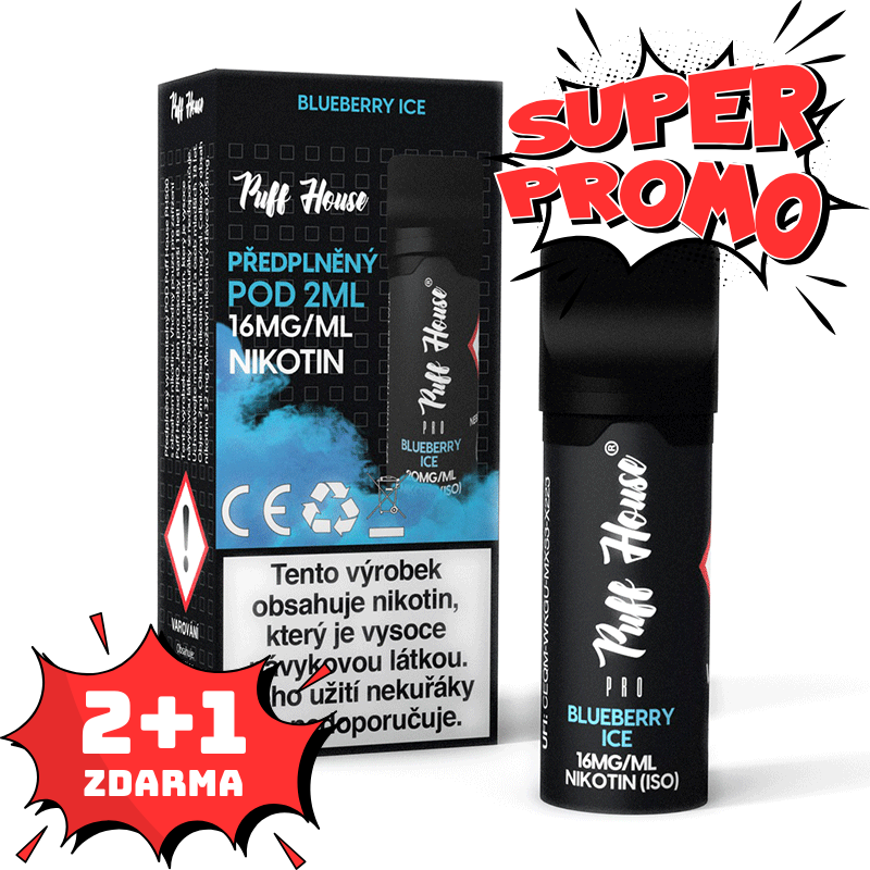 Wstępnie napełniony POD Puff House, Blueberry Ice, 2+1 FREE