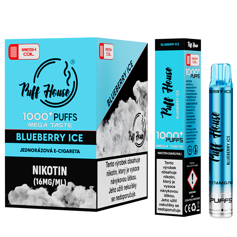 Jednorázová e-cigareta Puff House 1000+ potáhnutí, Blueberry Ice