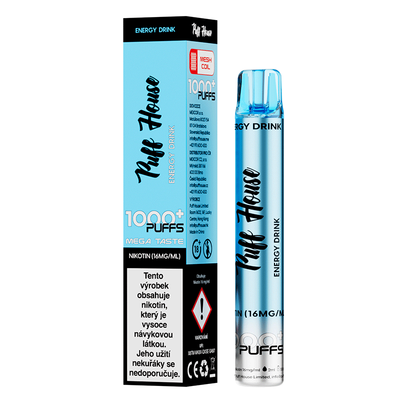 Jednorázová e-cigareta Puff House 1000+ potáhnutí, Energy Drink