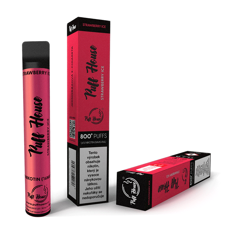 Jednorázová e-cigareta Puff House 800+ potáhnutí, Strawberry Ice
