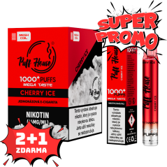 Jednorázová e-cigareta Puff House 1000+ potáhnutí, Cherry Ice, 2+1 ZDARMA
