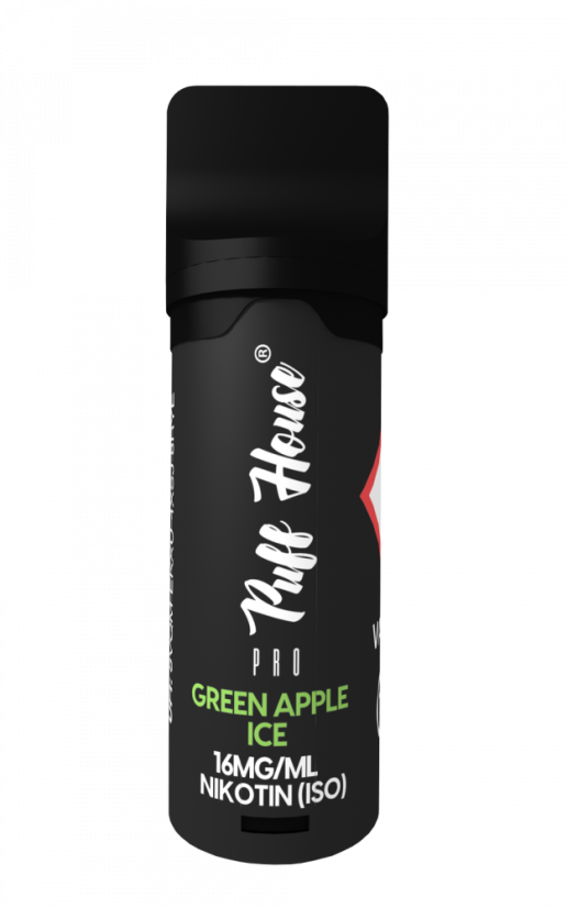Wstępnie napełniony POD Puff House, Green Apple Ice, Nikotyna 16 mg/ml, 2+1 FREE