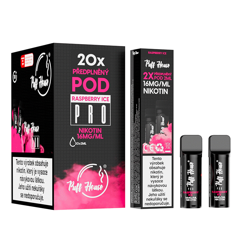DOUBLE PACK - předplněný POD Puff House 2ks, Raspberry Ice, Nikotin 16mg/ml