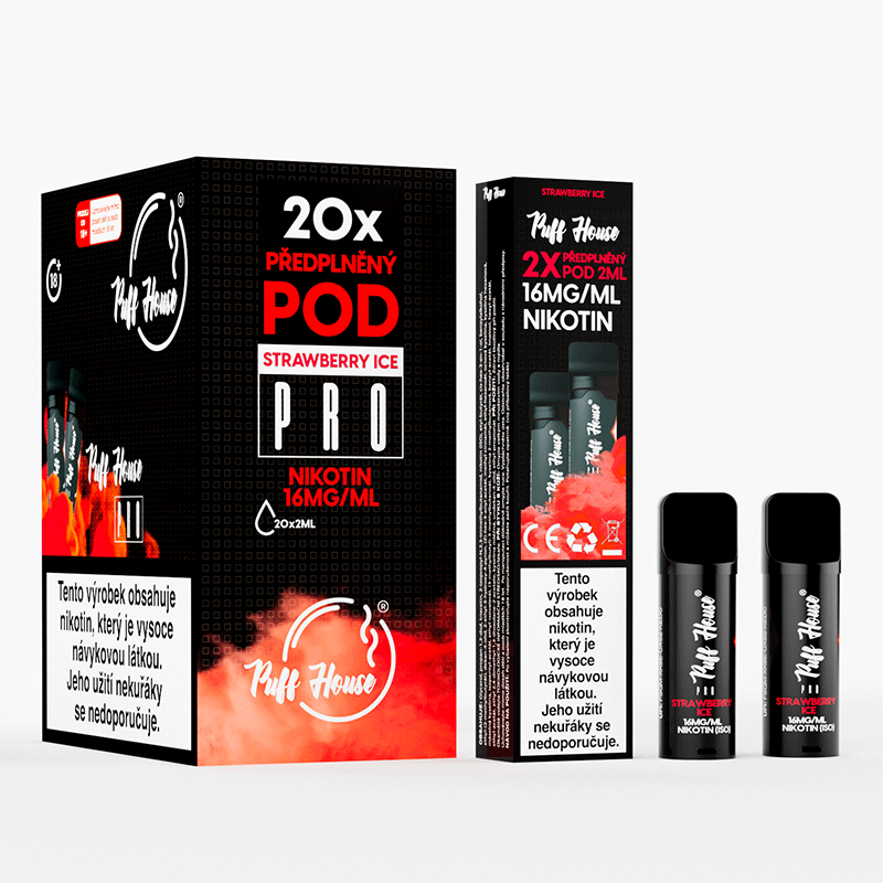 DOUBLE PACK - předplněný POD Puff House 2ks, Strawberry Ice, Nikotin 16mg/ml