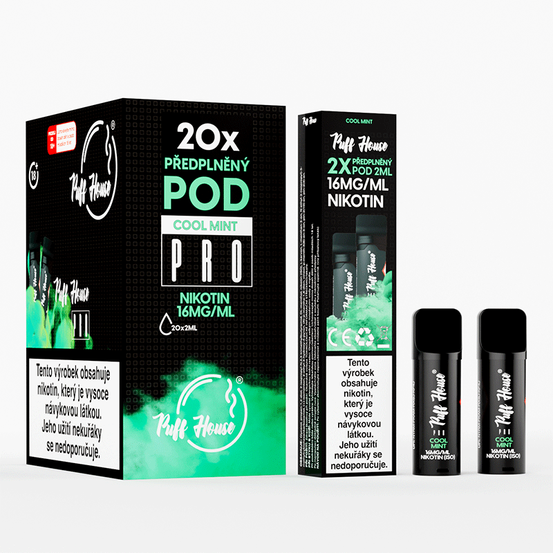 DOUBLE PACK - předplněný POD Puff House 2ks, Cool Mint, Nikotin 16mg/ml