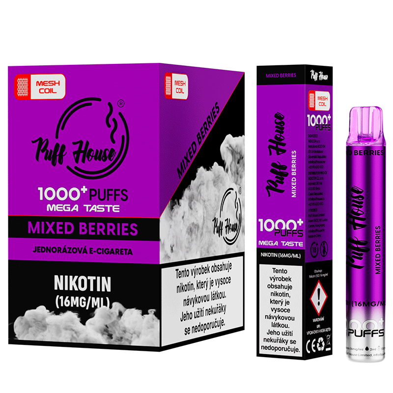 Jednorázová e-cigareta Puff House 1000+ potáhnutí, Mixed Berries