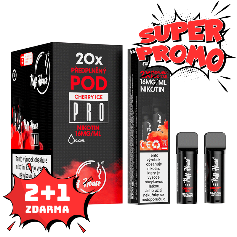 DOUBLE PACK - předplněný POD Puff House 2ks, Cherry Ice, 2+1 ZDARMA
