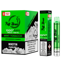 Jednorázová e-cigareta Puff House 1000+ potáhnutí, Mint Tobacco