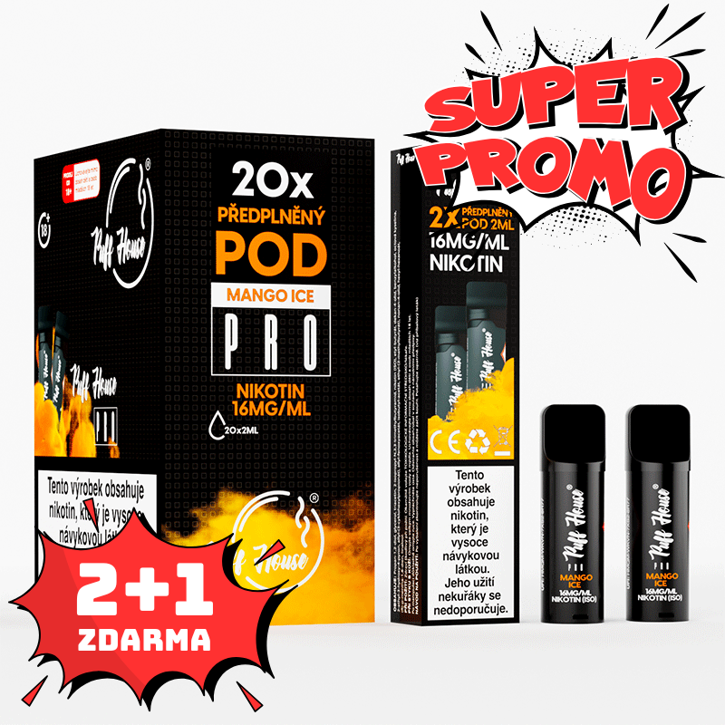 Wstępnie napełniony POD Puff House 2 szt, Mango Ice, 2+1 FREE