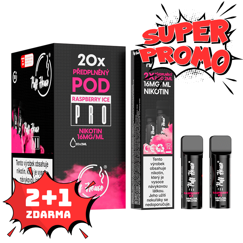 Wstępnie napełniony POD Puff House 2 szt, Raspberry Ice, 2+1 FREE