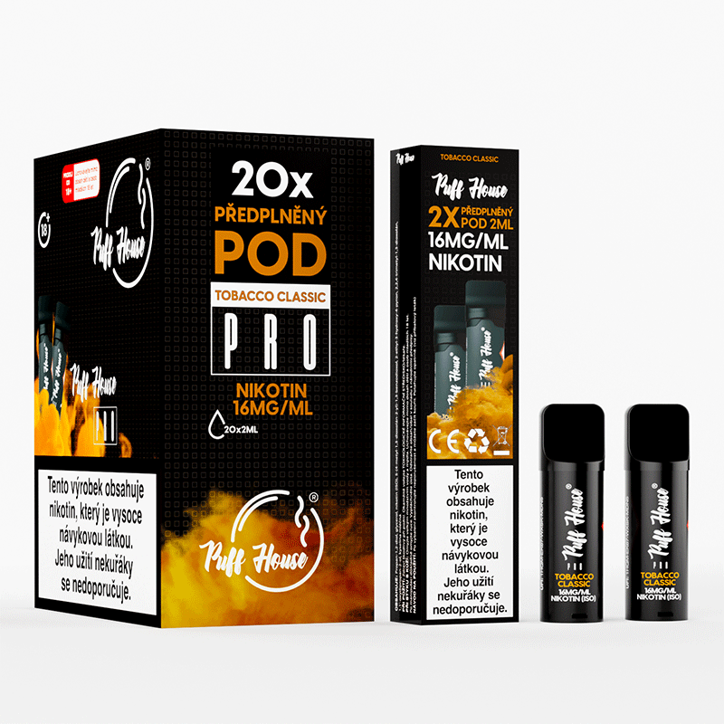 DOUBLE PACK - předplněný POD Puff House 2ks, Tobacco Classic, Nikotin 16mg/ml