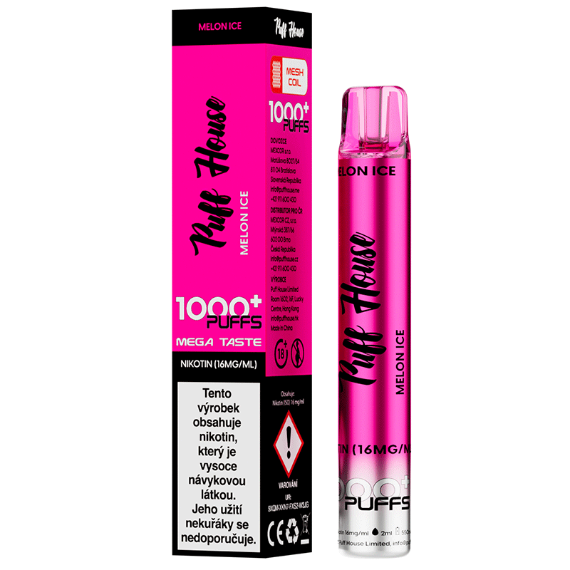 Jednorázová e-cigareta Puff House 1000+ potáhnutí, Melon Ice