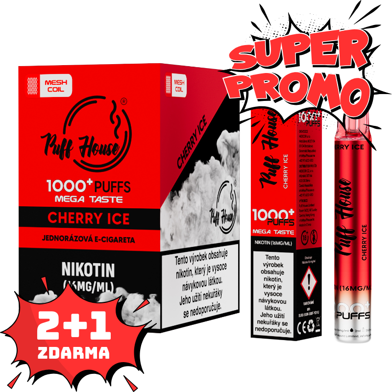 Einweg-E-Zigarette Puff House, Cherry Ice1000 Puffs, 2+1 FREE