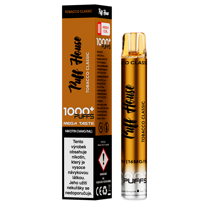 Jednorázová e-cigareta Puff House 1000+ potáhnutí, Tobacco Classic