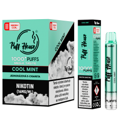 Jednorázová e-cigareta Puff House 1000+ potáhnutí, Cool Mint